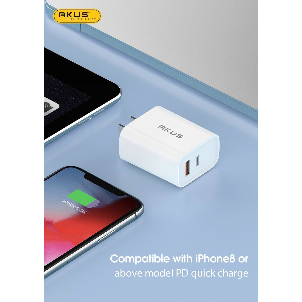 Hàng chính hãng - củ sạc nhanh AKUS PD30 (Quickcharge 3.0 &amp; PD TypeC)