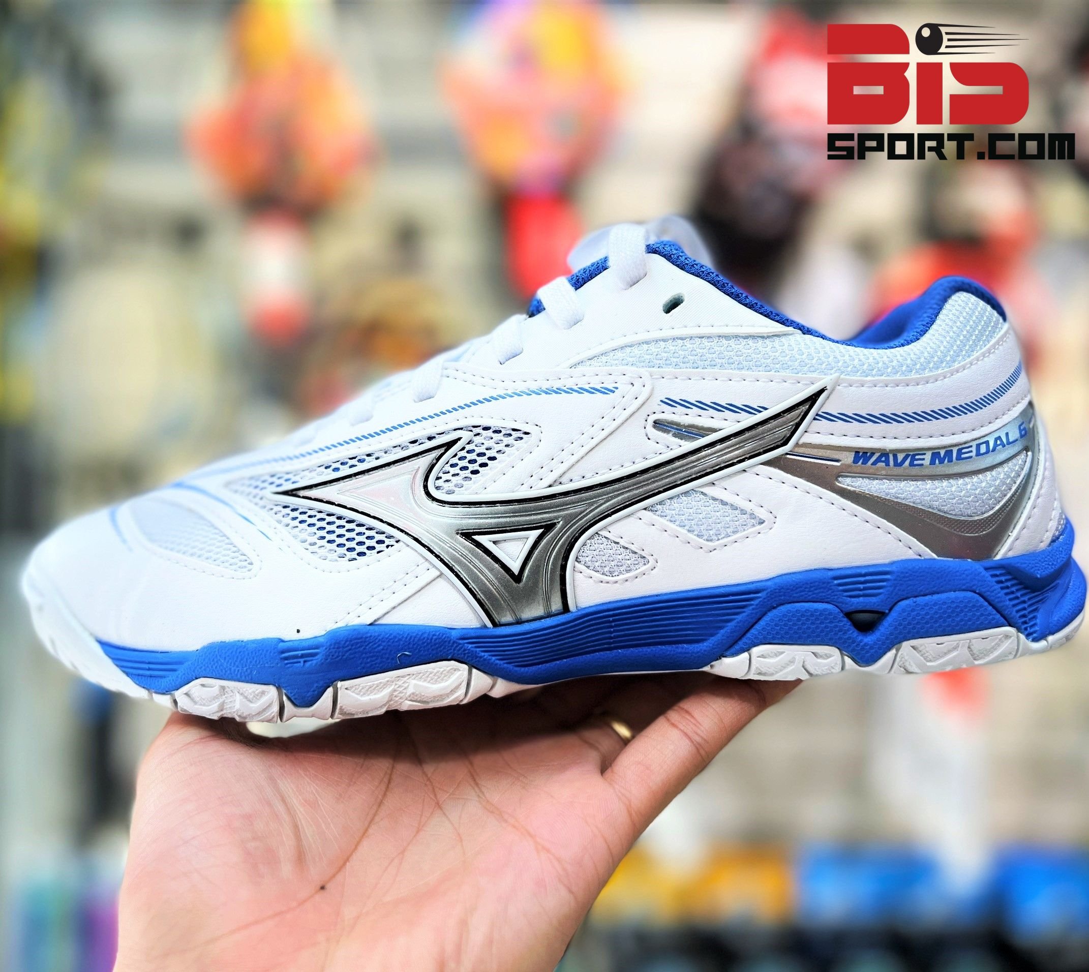 Giày Bóng Bàn Mizuno Wave Medal 6 - Màu Trắng Xanh - Da Mềm Mang Xui Êm