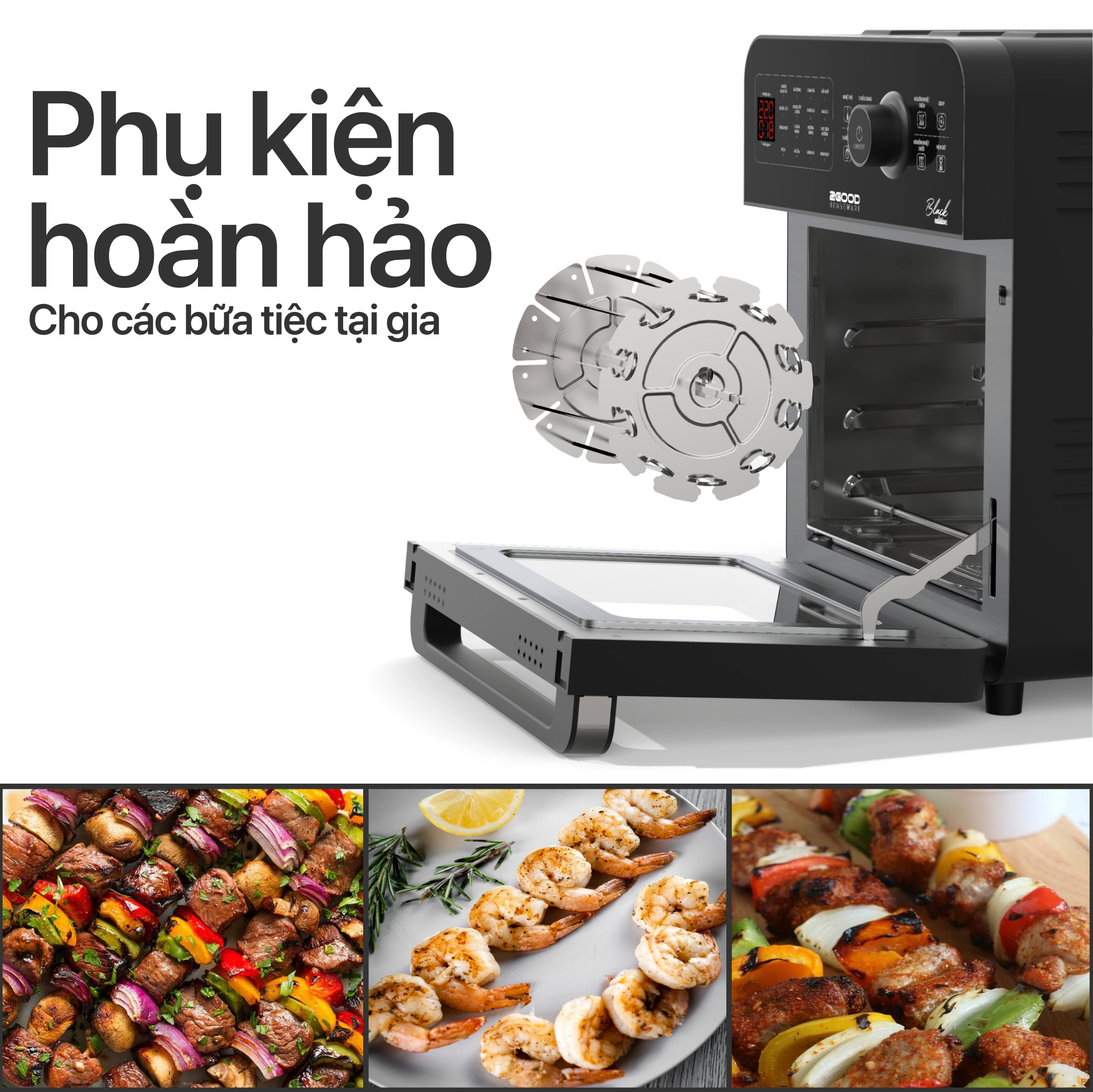 Bộ trục quay và 10 xiên thịt - Phụ kiện nồi chiên không dầu 2GOOD