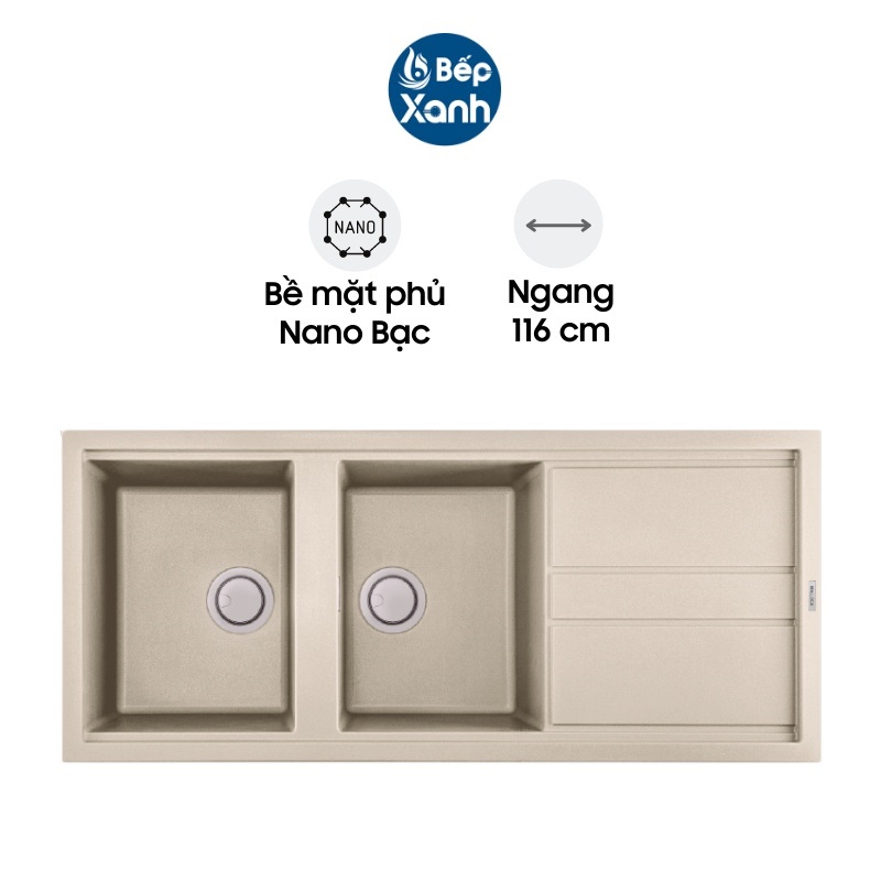 Chậu Rửa Chén Đá Malloca Bianco K-50062 (Màu Kem) - Ngang 116cm - Phủ Nano Bạc - Hàng Chính Hãng