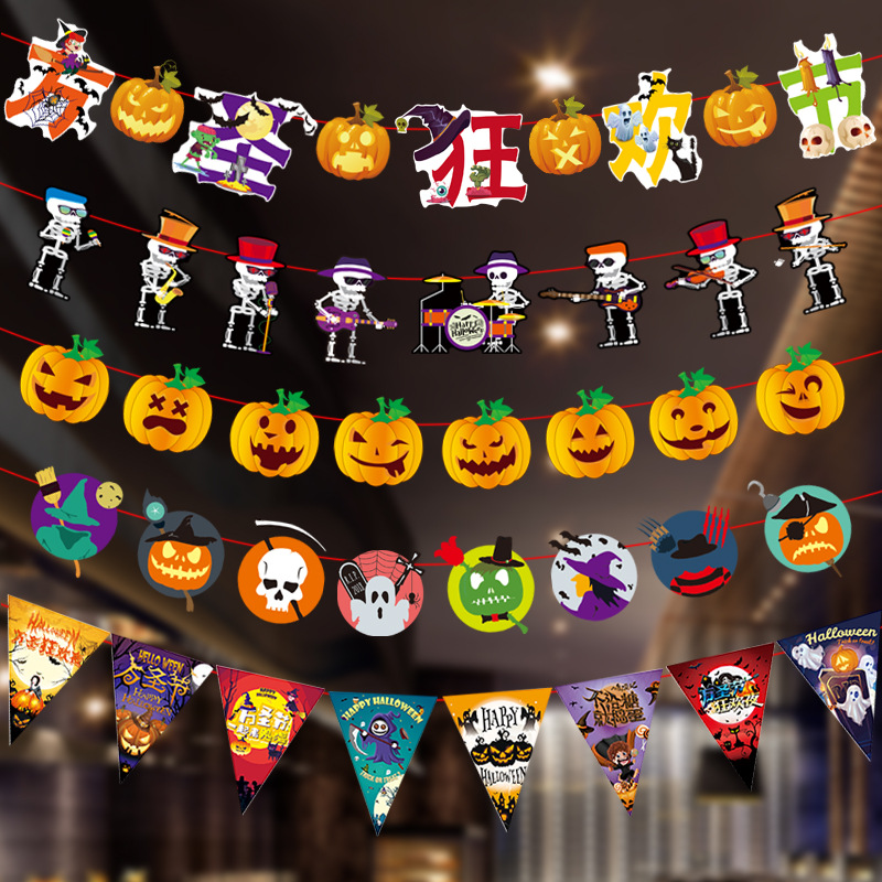 Dây treo Halloween trang trí cảnh bố trí đạo cụ thư treo dải đầu ma nhện bí ngô