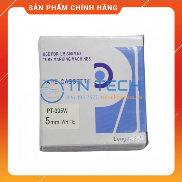 Nhãn in MAX PT-305W - Chữ đen nền trắng 5MM x 8M - Dùng cho máy in ống MAX [Hàng nhập khẩu]