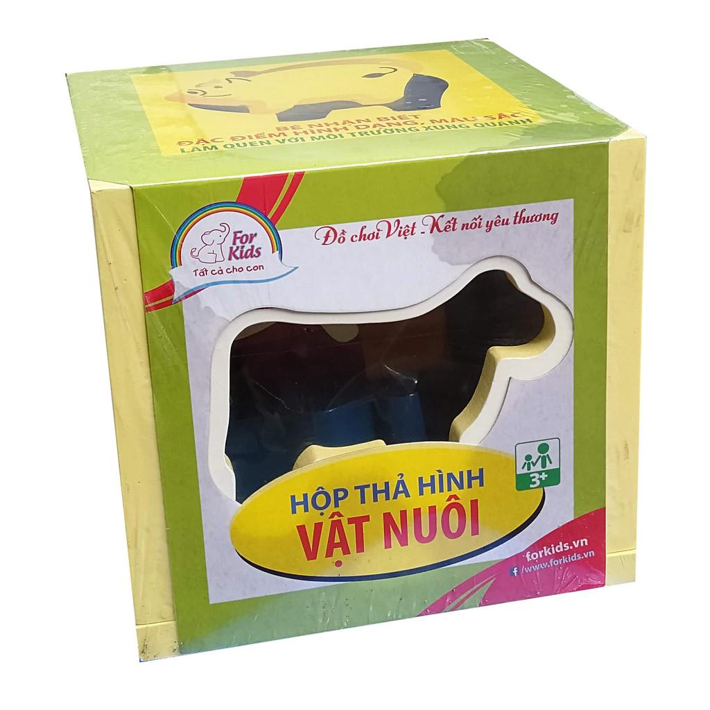 Hộp thả hình vật nuôi đồ chơi nhận hình cho bé, đồ chơi gỗ giáo dục thông minh, bé học các con vật nuôi thân thuộc