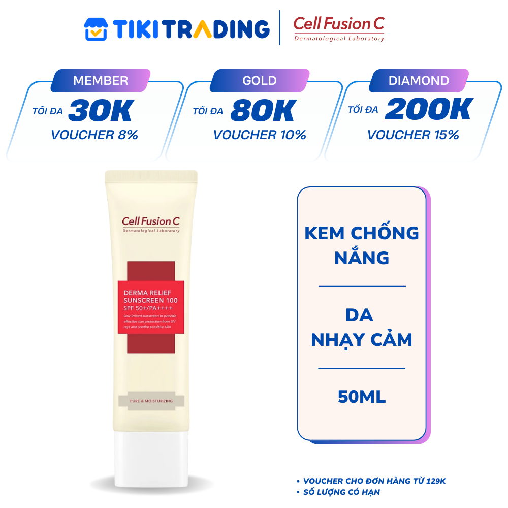 [ND][HSD: 03.12.2026] Kem Chống Nắng Cho Da Nhạy Cảm Cell Fusion C Derma Relief Sunscreen SPF50+/PA++++ 50ml