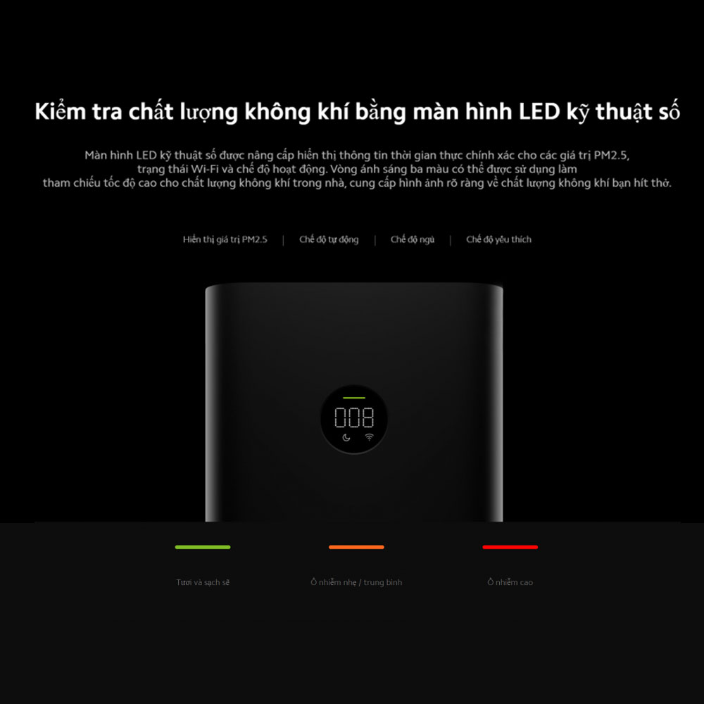 Máy lọc không khí Xiaomi Air Purifier 3C diện tích sử dụng từ 28-48 m2 - Hàng Chính Hãng