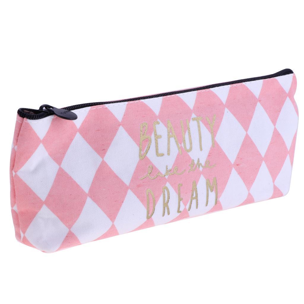 Fashion Zipper Pencil Pen Case Bag Canvas Makeup Cosmetic Bag Pouch Student