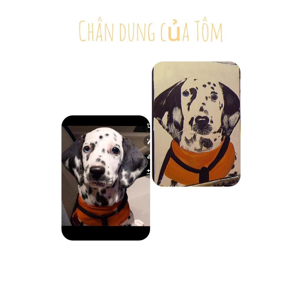 Tranh vẽ tay sơn dầu Acrylic chân dung Cún Yêu