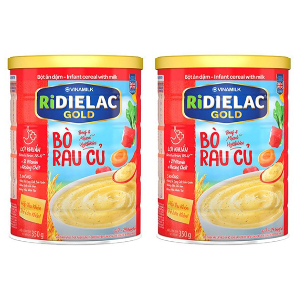 COMBO 2 HỘP BỘT ĂN DẶM RIDIELAC GOLD BÒ RAU CỦ - HỘP THIẾC 350G