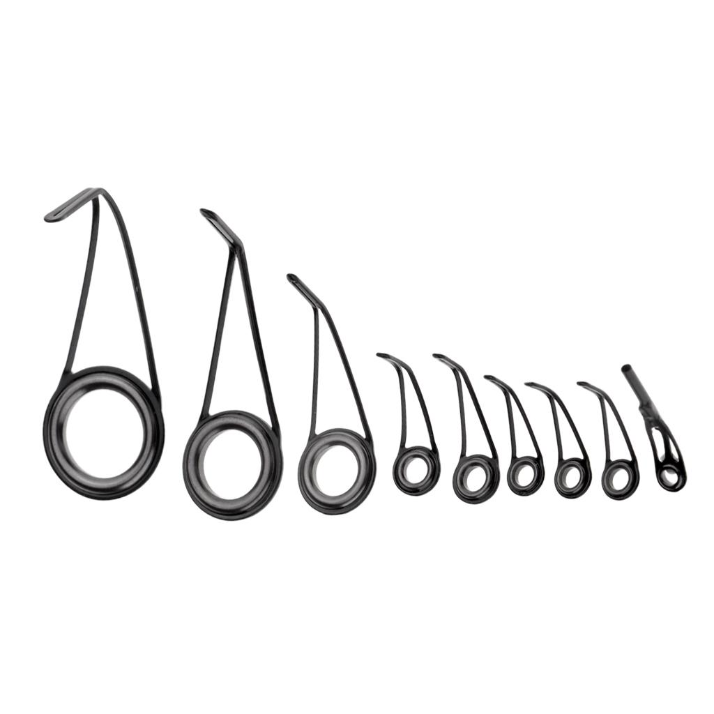 9pcs Various Sizes Fishing Rod Guides Spinning Eyes Rings Tip Top Repair Kit