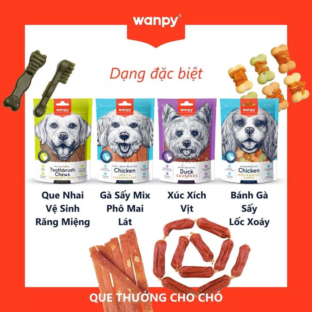 Bánh Que Thưởng Snack Cho Chó Dạng Đặc Biệt Bịch Wanpy 100gr Vị Ngẫu Nhiên - YonaPetshop
