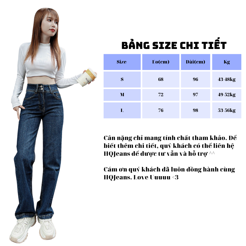 Quần jeans suông đứng dáng dài 2 nút HQJEANS