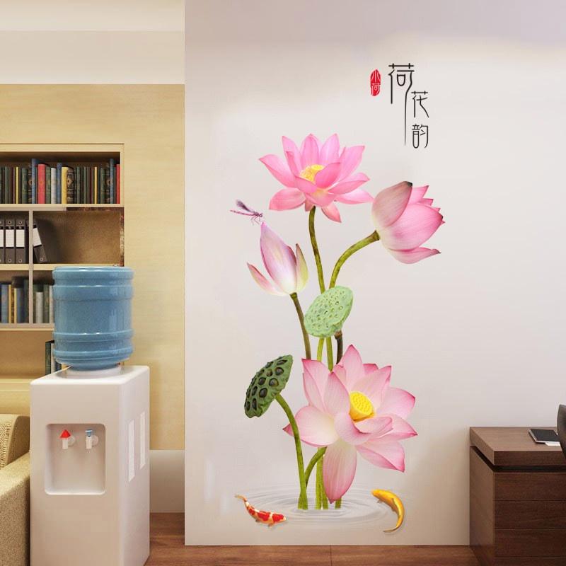 Decal trang trí dán tường - SEN HỒNG SẮC NÉT MẪU MỚI