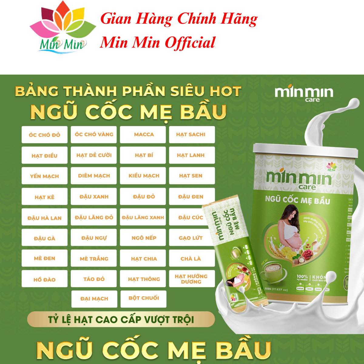 [COMBO 2 Hộp 1KG] Ngũ Cốc Mẹ Bầu Min Min Care  - Ngũ Cốc Min Min Dinh Dưỡng Cho Mẹ Bầu 1 Hộp 25 gói 20gram