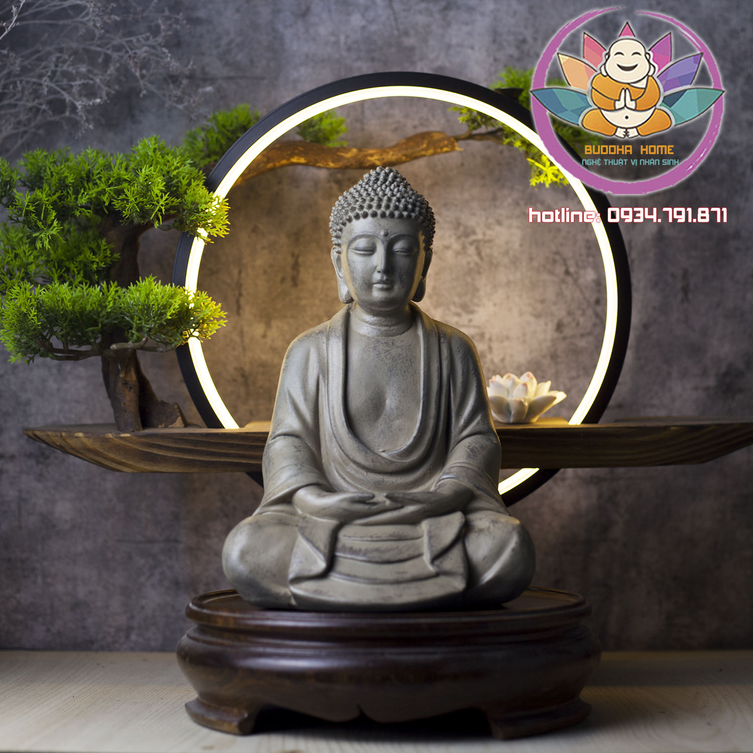 Tượng Phật An Nhiên -Thiền Định -Tự Tại Cao 25cm Màu cổ Trang trí nhà cửa phong thủy