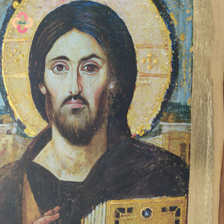 Icon Chúa Với 2 Gương Mặt Beati - Tranh Gỗ Thủ Công Rustic / Icon of Christ Pantocrator