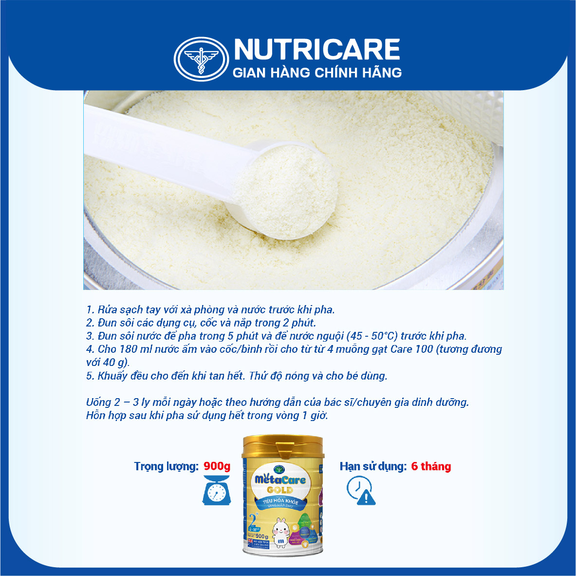 Sữa bột Nutricare MetaCare Gold 2+ tiêu hóa khỏe tăng hấp thu 400g
