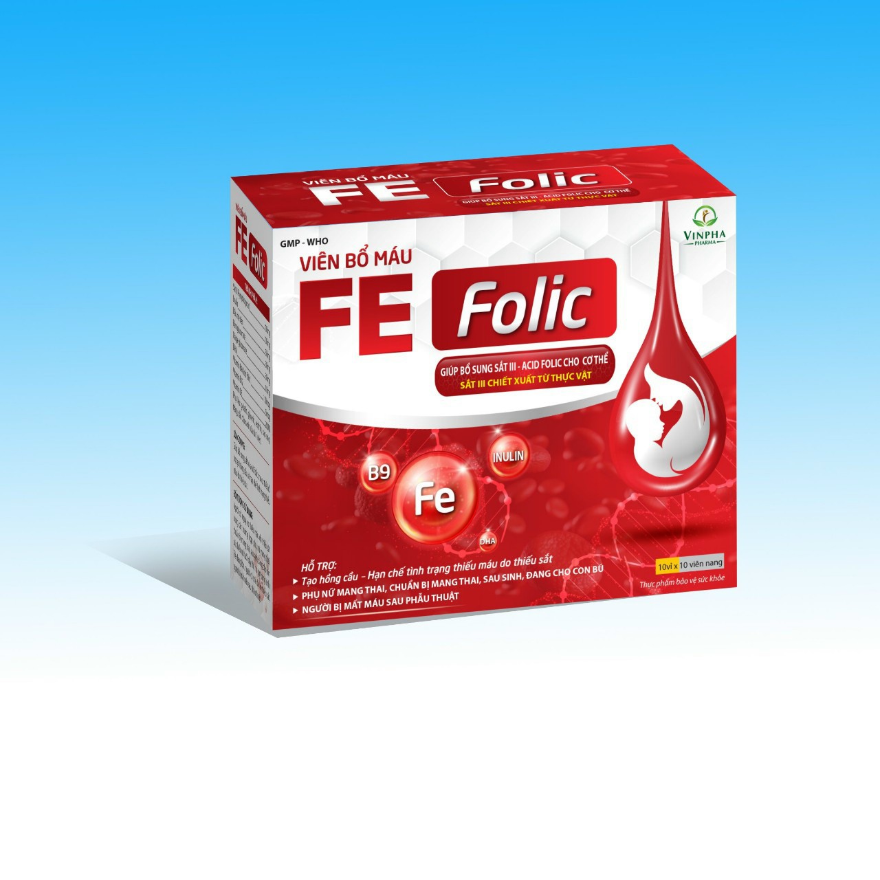 VIÊN BỔ MÁU FE FOLIC – BỔ SUNG SẮT III – ACID FOLIC – KHÔNG NÓNG, KHÔNG TÁO BÓN – BỔ SUNG SẮT CHO NGƯỜI THIẾU MÁU – ĐAU ĐẦU – HOA MẮT CHÓNG MẶT – PHỤ NỮ CÓ THAI VÀ CHO CON BÚ – HỘP 100 VIÊN