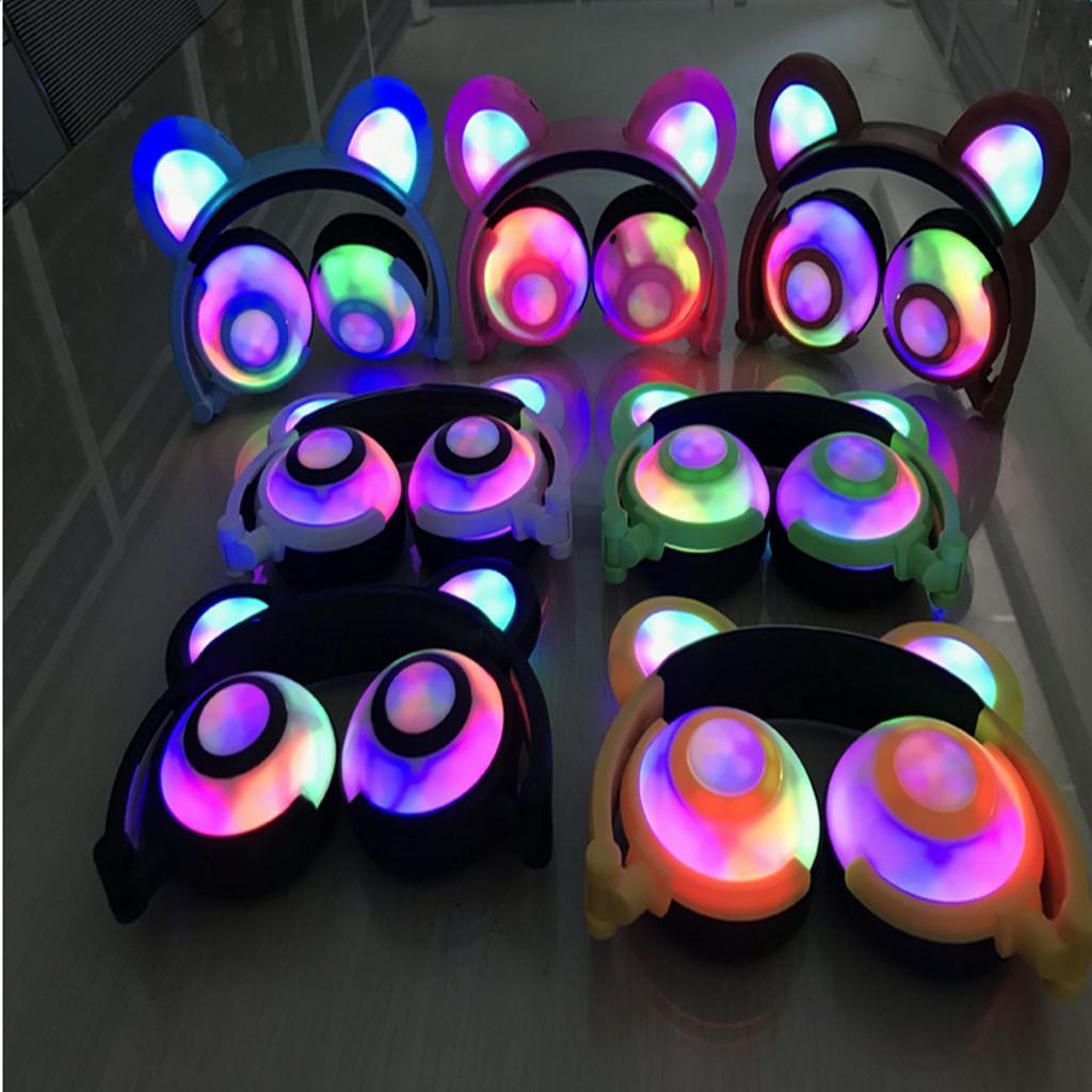 Foldable LED light Flashing Glowing Bear Ear Headphone Gaming Headset
