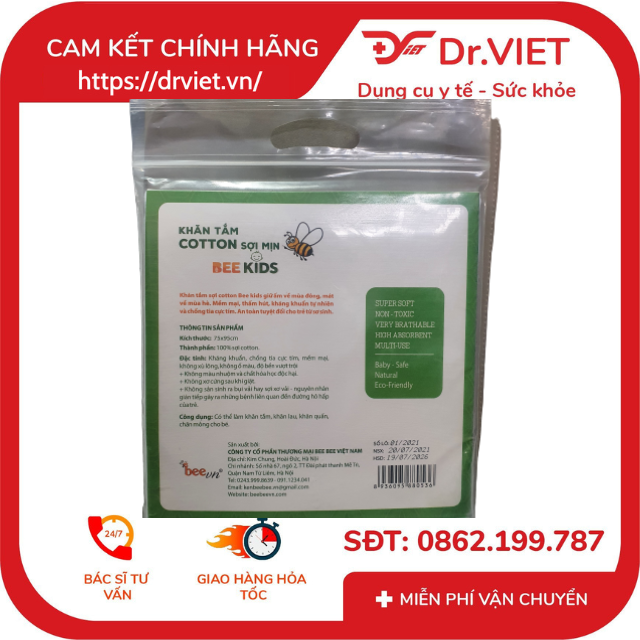 Khăn tắm COTTON sợi mịn Bee Kids BeeVN Chính hãng - Khăn tắm mềm mại, kháng khuẩn tự nhiên, an toàn cho trẻ em, trẻ sơ sinh, gồm 2 chiếc mỗi bịch