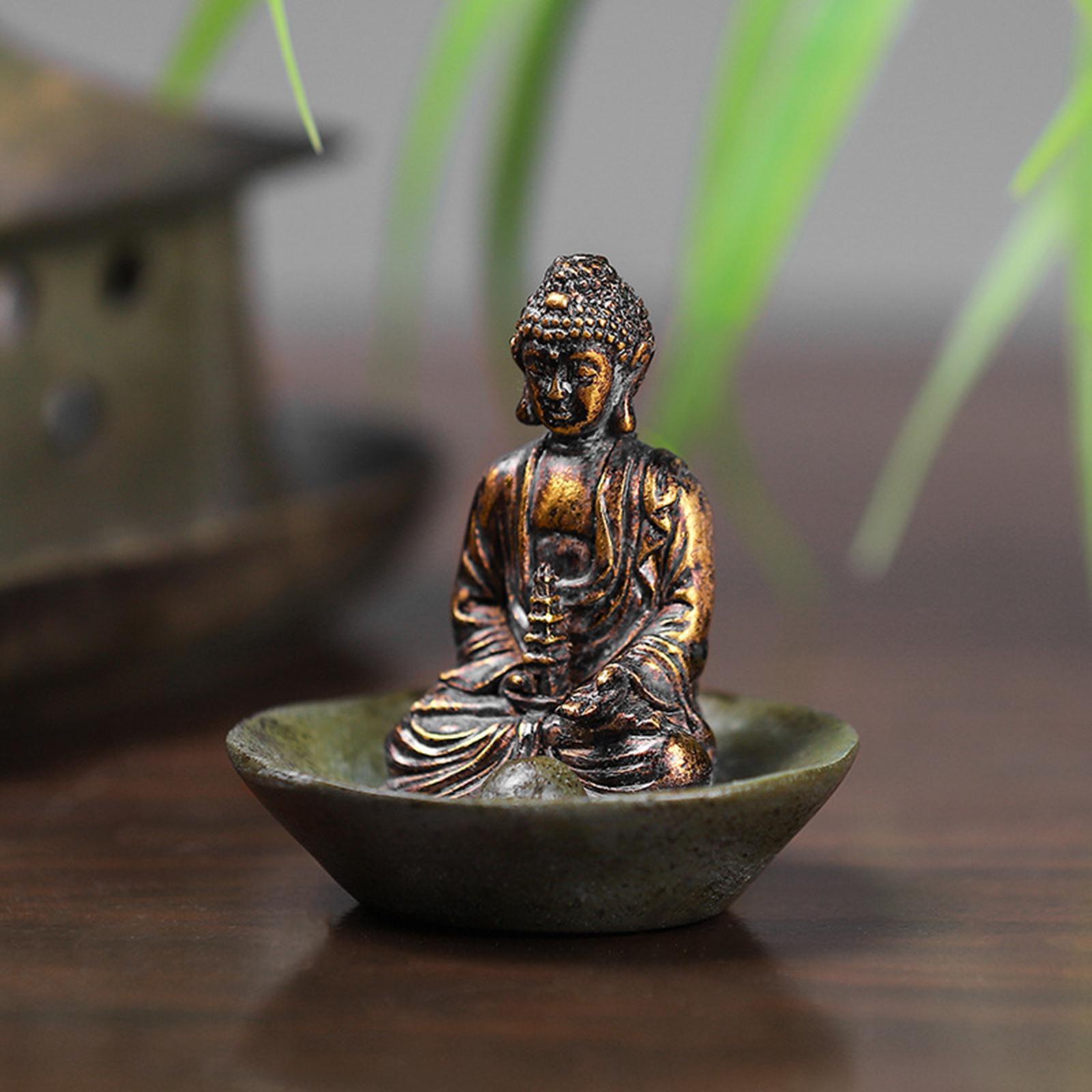 Buddha Statue Incense Stick Holder Figurine Sculpture for TV Cabinet Desktop