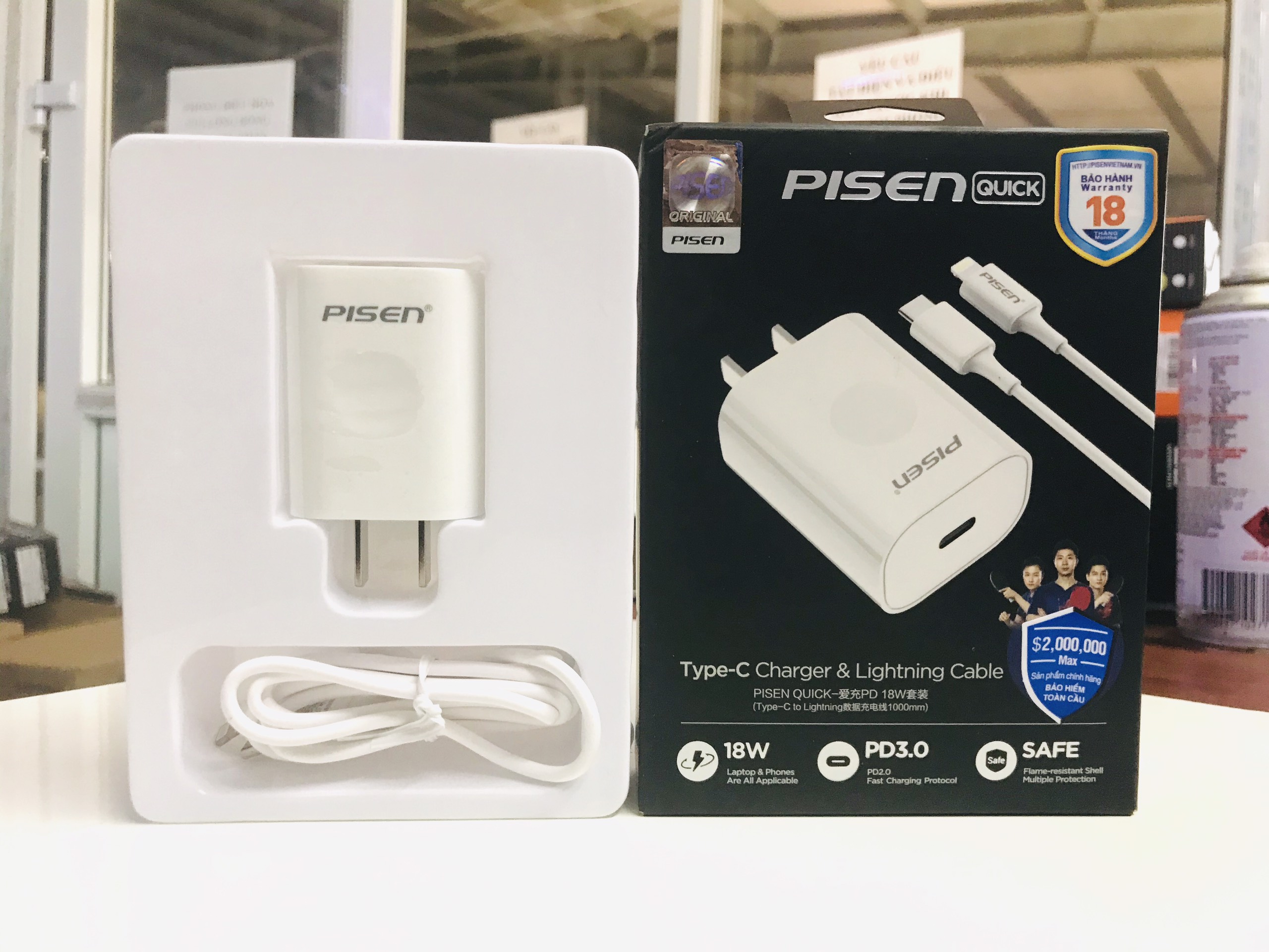 Sạc PISEN Quick Type-C Wall Charger PD 18W (Lightning) , Hàng chính hãng