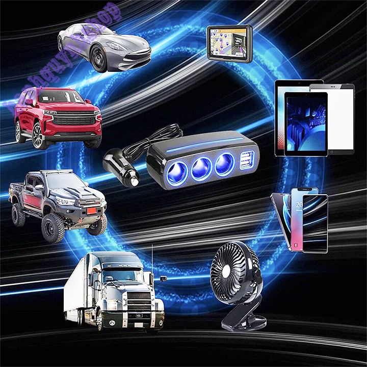 Bộ Chia Tẩu Sạc Ô Tô , Xe Hơi 3 Tẩu - 2 USB QC 3.0 120W Led