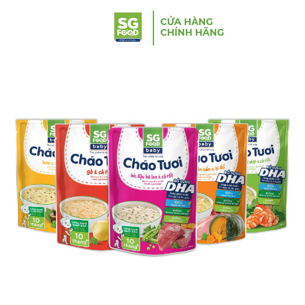 Combo 5 gói Cháo Tươi Baby SG Food 240g (Gà, Thịt Bằm, Bò, Tôm, Lươn)