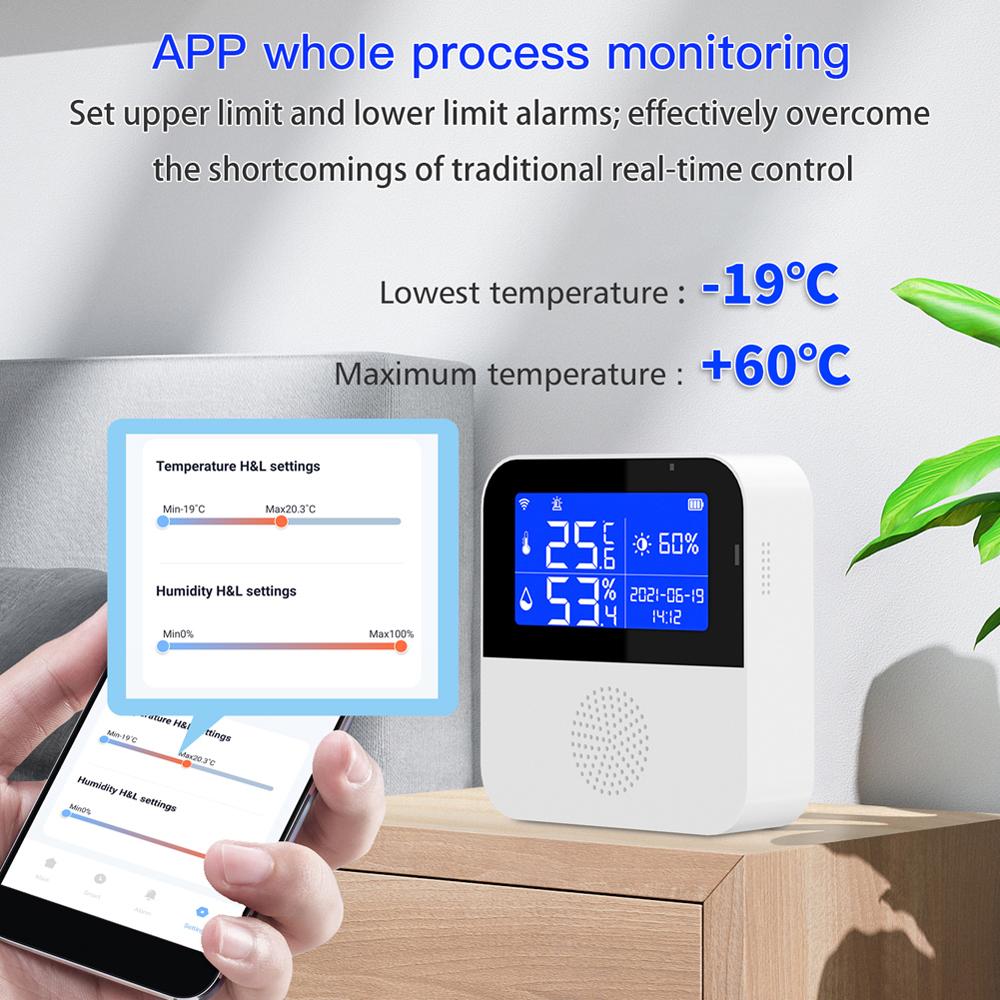 Tuya Wifi Temperature Humidity Sensors APP Remote Monitor Control for Home Intelligent Scenario Linkage Compatible with Amazon Alexa Google Home Voice Control