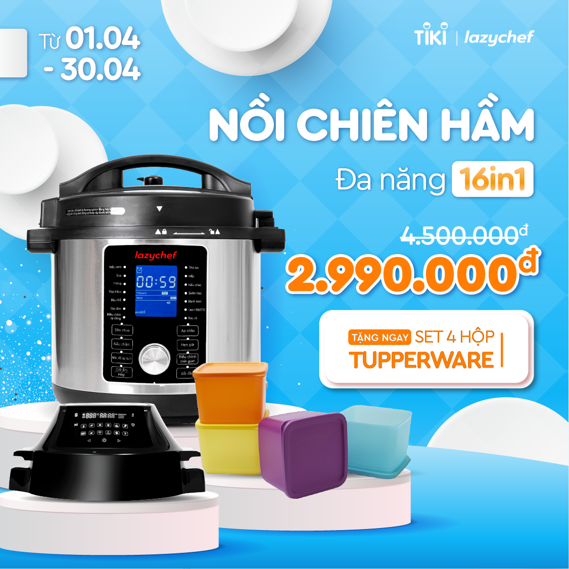 Nồi Chiên Hầm Lazychef 16IN1 - Nồi Áp Suất Cao Cấp Kiêm Nồi Chiên Không Dầu Dung Tích Lớn, Thay Thế Mọi Thiết Bị Nhà Bếp, Hàng Chính Hãng