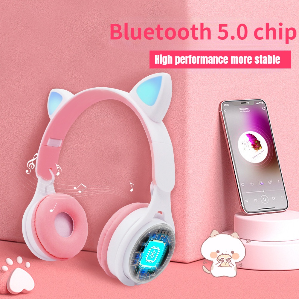 Tai Nghe Mèo Bluetooth Có Đèn LED Đáng Yêu, Tai Nghe Chụp Tai Không Dây Có Mic, Âm Bass Mạnh Mẽ - Hàng chính hãng MINIIN (Giao màu ngẫu nhiên)