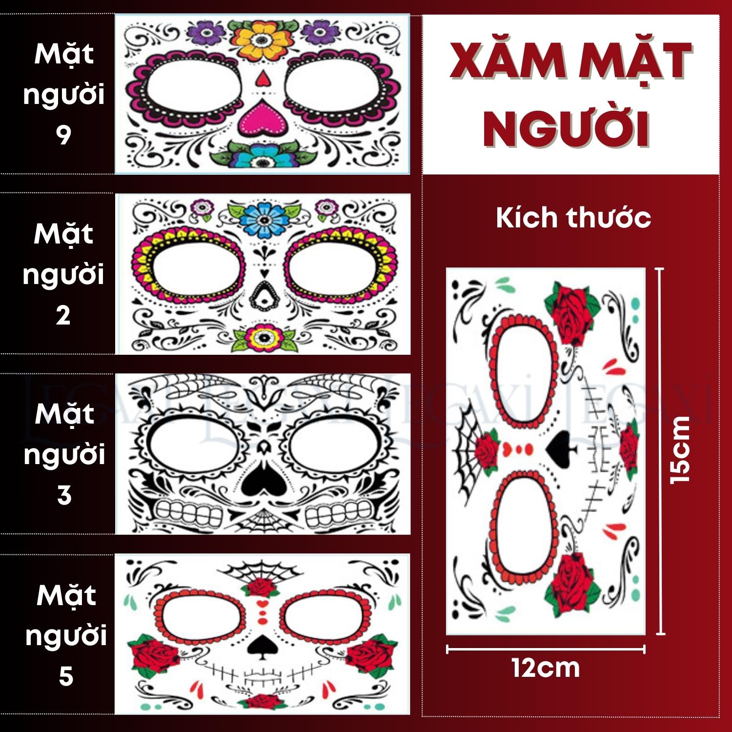 Hình xăm giả kinh dị hóa trang phát sáng hoa hồng đầu lâu nhện vết sẹo vết khâu chảy máu tròng mắt vết chân tay Legaxi