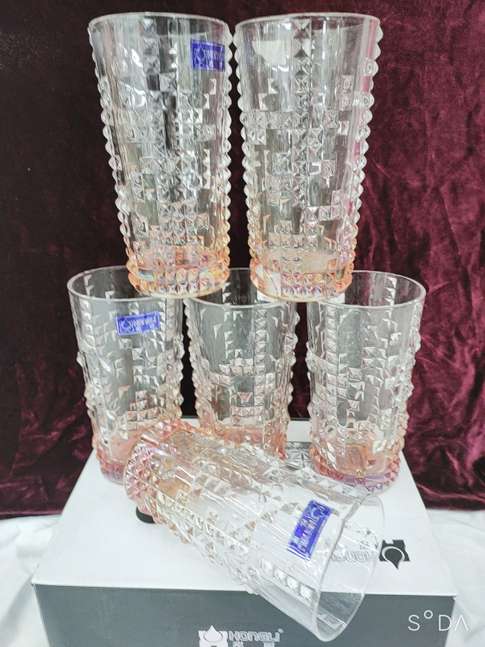 BỘ 6 LY UỐNG NƯƠC THỦY TINH CAO CẤP CHỊU NHIỆT 355ML HẠT NỔI - VD51