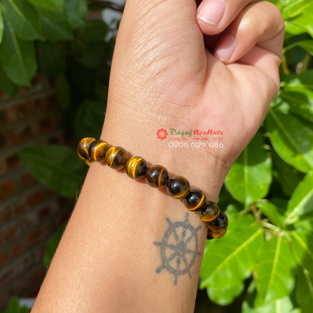 Vòng tay Nam đá mắt hổ kích thước hạt tròn 12ly
