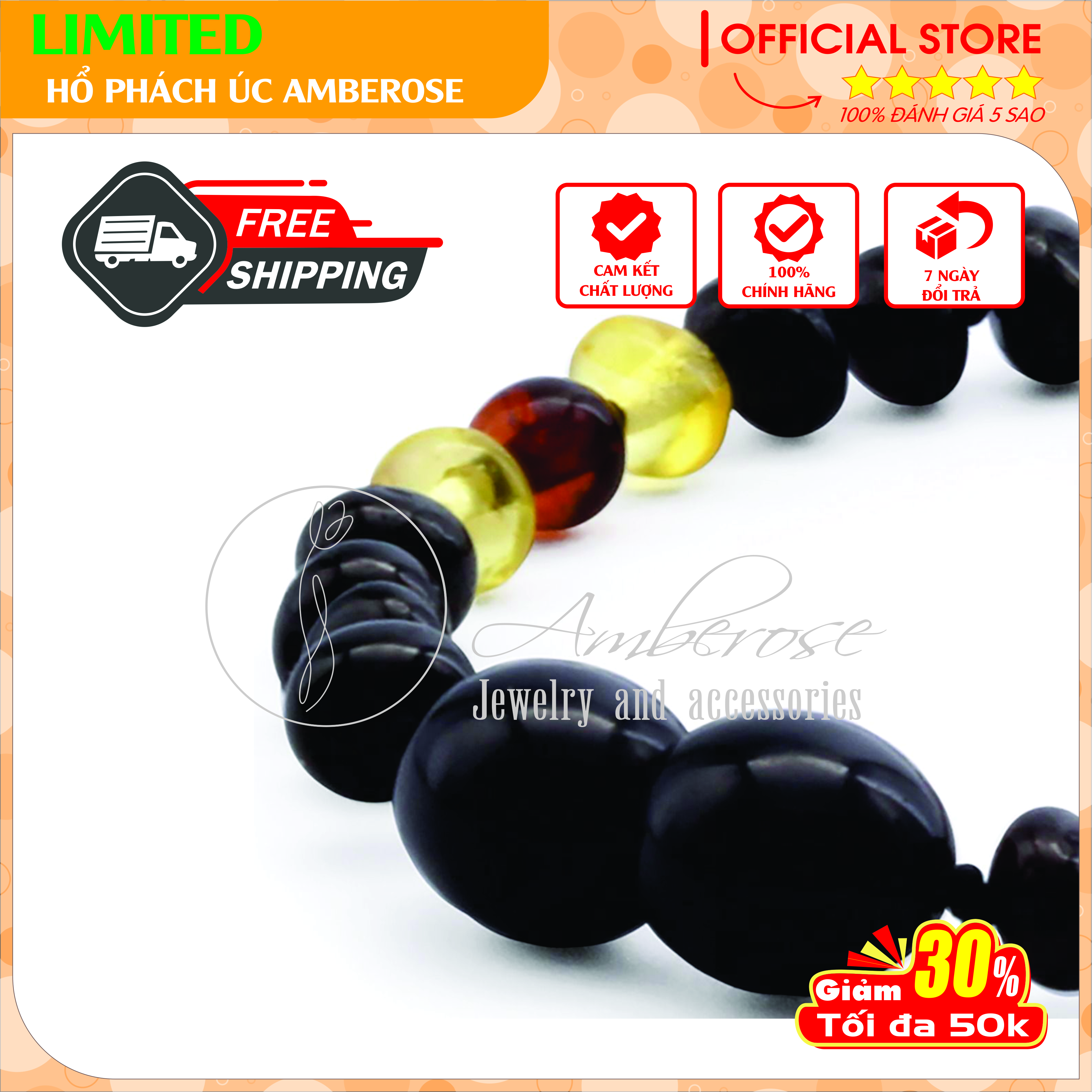 Bộ Vòng Hổ Phách Amber Úc Cho Bé 0 - 10 tuổi SABLMT3