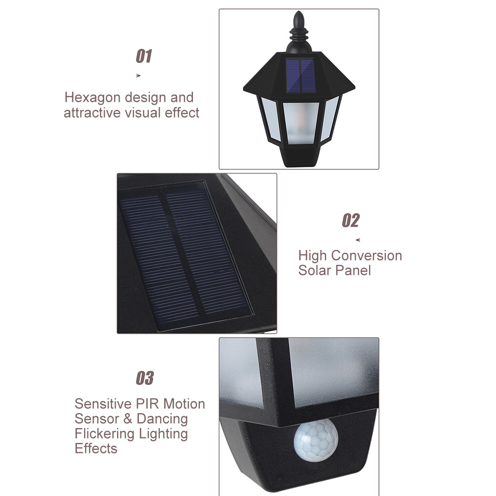 Đèn LED năng lượng mặt trời, hình lục giác, treo tường, phong cách cổ điển