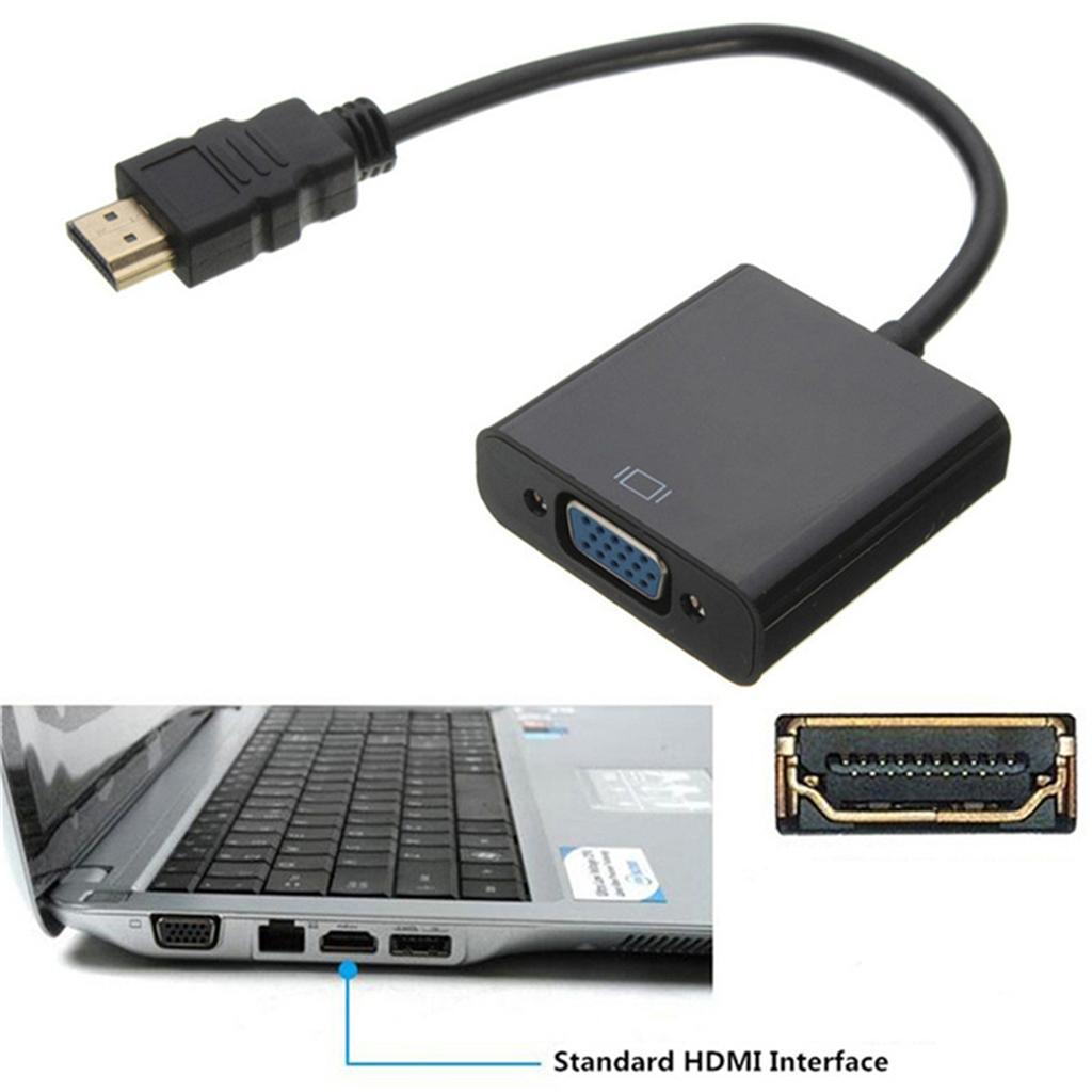 1080p HDMI Male To VGA Female 3.5mm Audio Cable Converter Adapter Black