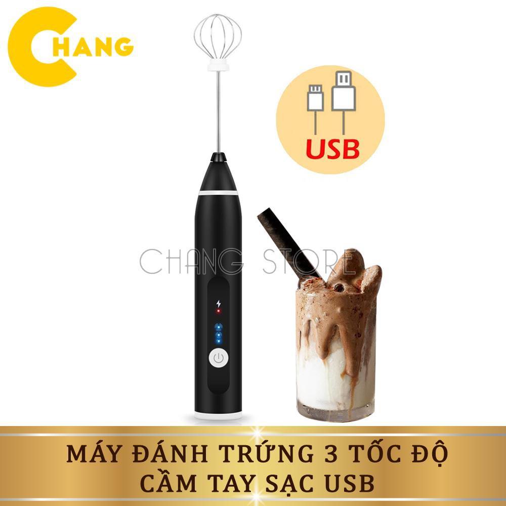 Máy Đánh Trứng, Máy Trộn Tạo Bọt Cà Phê Chạy Điện Sạc USB Tiện Lợi 3 Tốc Độ