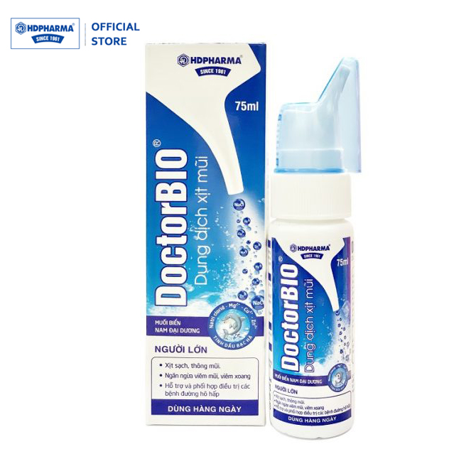 Dung Dịch Xịt Mũi DOCTORBIO Người Lớn - HDPHARMA - Tinh Dầu Bạc Hà, Muối Biển Nam Đại Dương (75 ml)