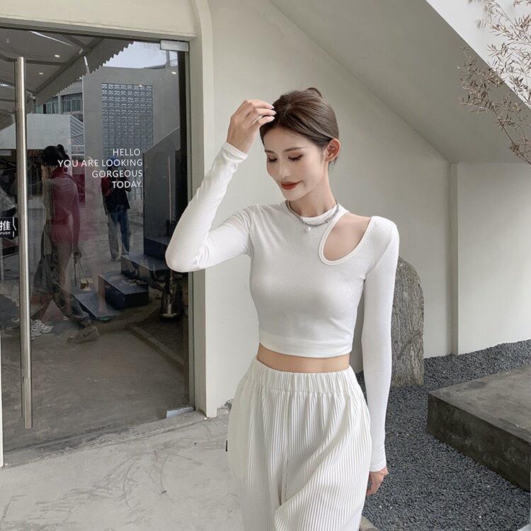 Áo Phông Nữ Dáng Ôm Dài Tay Borip Khoét 1 Bên Vai