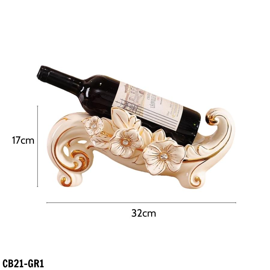 Giá đựng vang hoa mai đắp nổi vẽ vàng đính đá mang phong cách tân cổ điển sang trọng CB21-GR1.