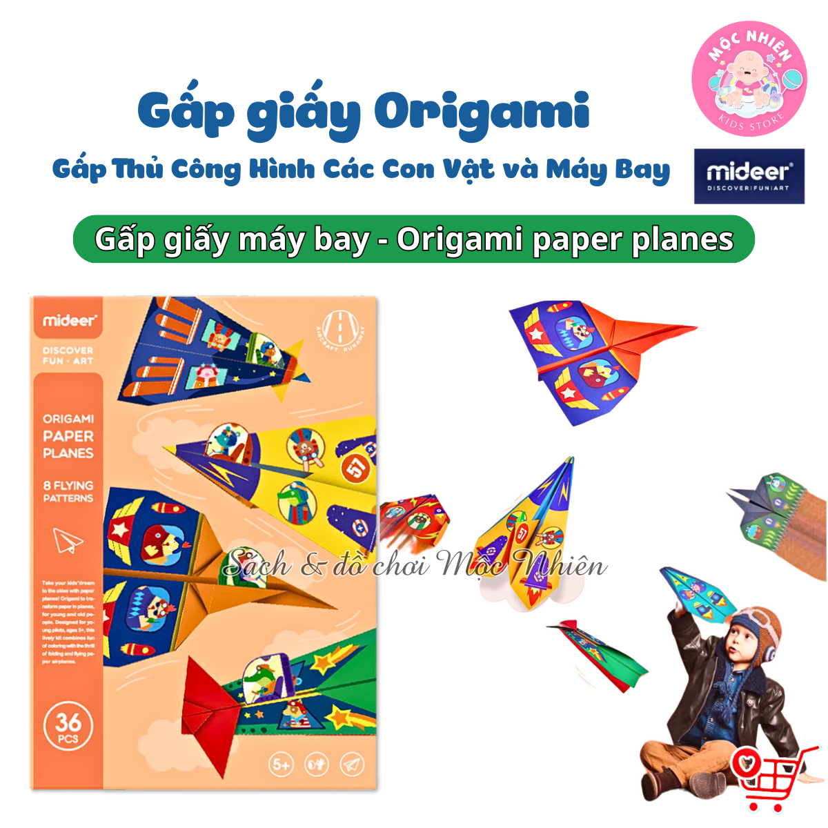 Giấy gấp Origami Thủ Công Hình Các Con Vật và Máy Bay cho bé - Mideer Origami Planes and Animals