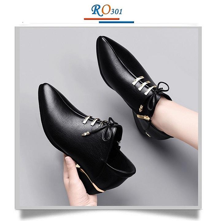 Giày boot nữ cổ thấp 4 phân hai màu đen trắng hàng hiệu rosata ro301