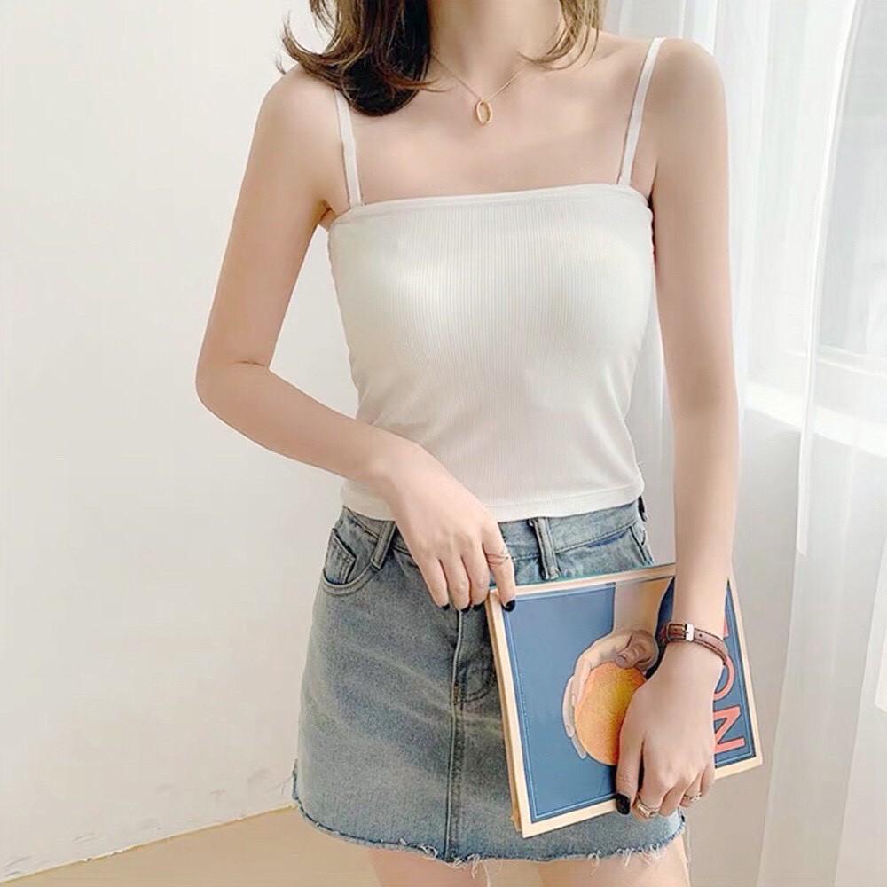 Áo Croptop Thời Trang 24h Nữ 2 Dây Bản 1cm Quây Ngực Thun Gân Dày