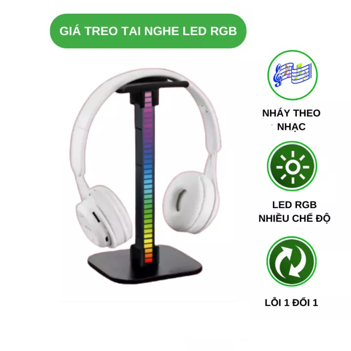 Giá treo tai nghe giá đỡ tai nghe LED RGB nháy theo nhạc tích hợp sạc nhanh không dây 15w 2 trong 1 tiện dụng