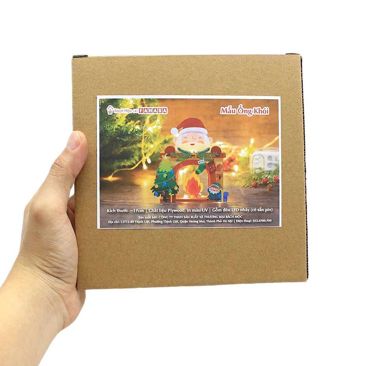 Đèn Gỗ Trang Trí Giáng Sinh - Bách Mộc - Ông Già Noel Trên Ống Khói