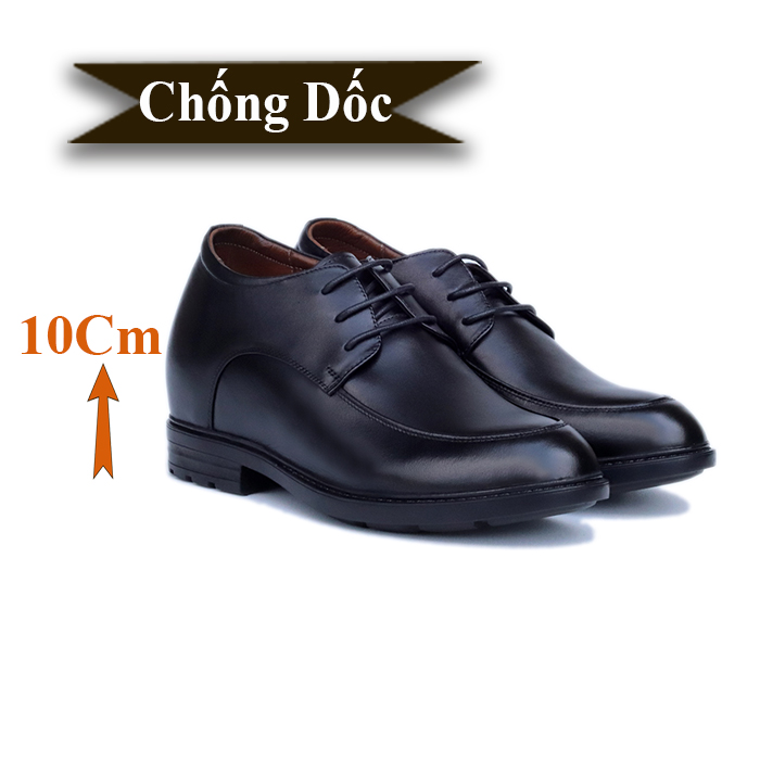 Giày Cao Nam T&amp;TRA Tăng Cao 10Cm- T92 Đen- Chất Liệu Da Bò Cao Cấp, Đế Cao Su , Phần Tăng Cao Ẩn Bên Trong