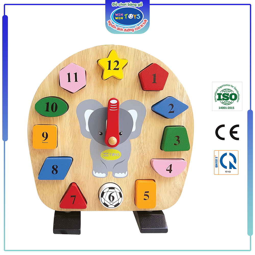 Đồ chơi gỗ Đồng hồ voi con | Winwintoys 67112 | Phân biệt màu sắc, nhận biết thời gian và hình học cơ bản
