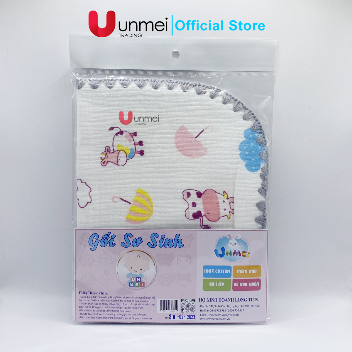 UNMEI - Gối Xô Sơ Sinh, Gối Xô Sợi Tre Mềm Mịn 10 Lớp 100% Cotton Cao Cấp Thấm Hút Mồ Hôi Cho Bé Sơ Sinh