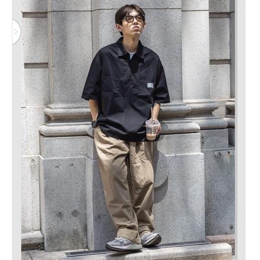 Áo sơ mi tay ngắn nam nữ unisex form rộng cổ áo có dây kéo