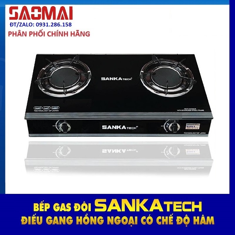 Bếp Ga Hồng Ngoại SANKA tech SKT 722B - Điếu gang lớn 120mm - Nấu nhanh - Màu đen sang trọng - Hàng chính hãng